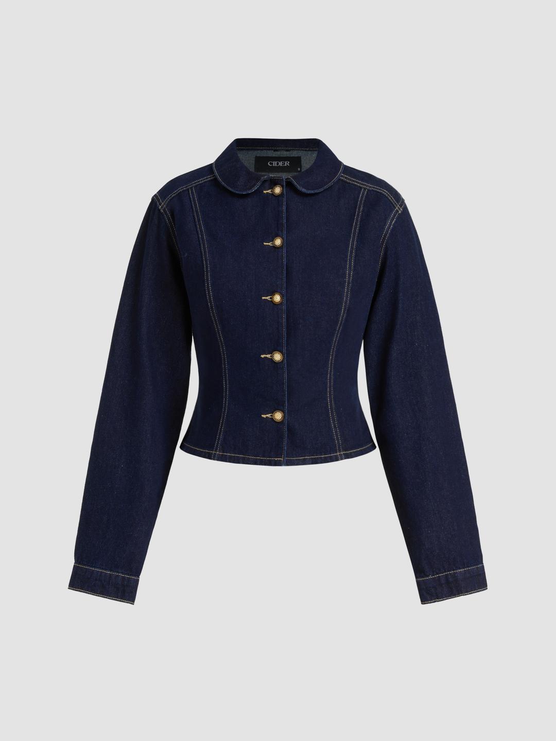 Denim Collar Cinched Waist Jacket