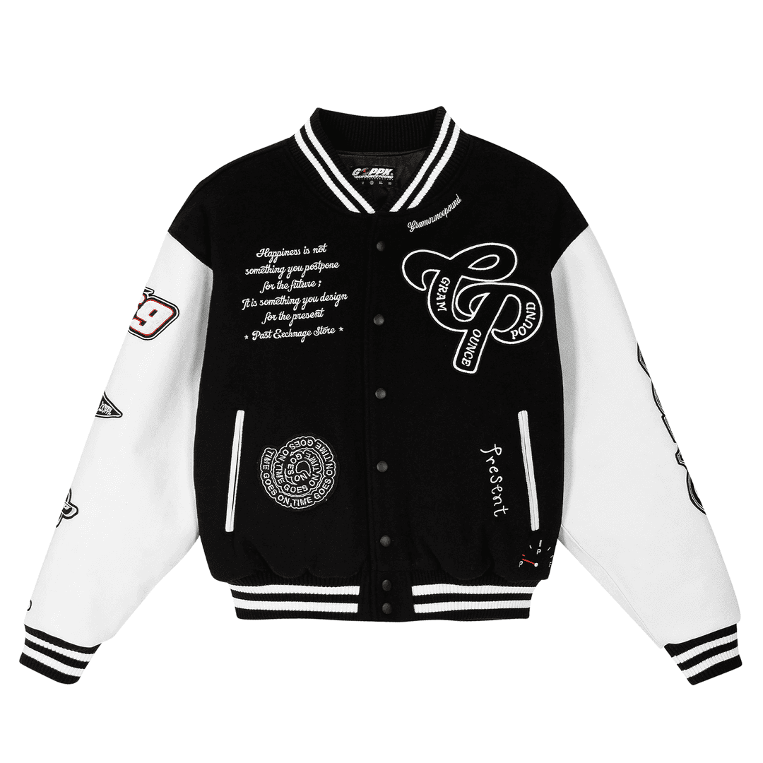 Back In Time Varsity Jacket_Black/White
