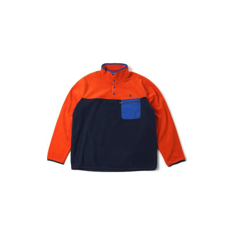 MOCK NECK FLEECE PULLOVER (ORANGE/NAVY)