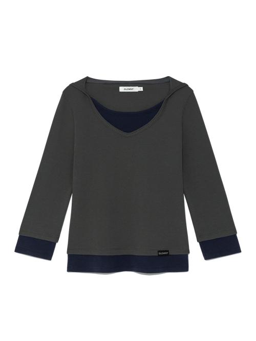 3/4 LAYERED CONTRAST HOODIE (DEEP CHARCOAL)