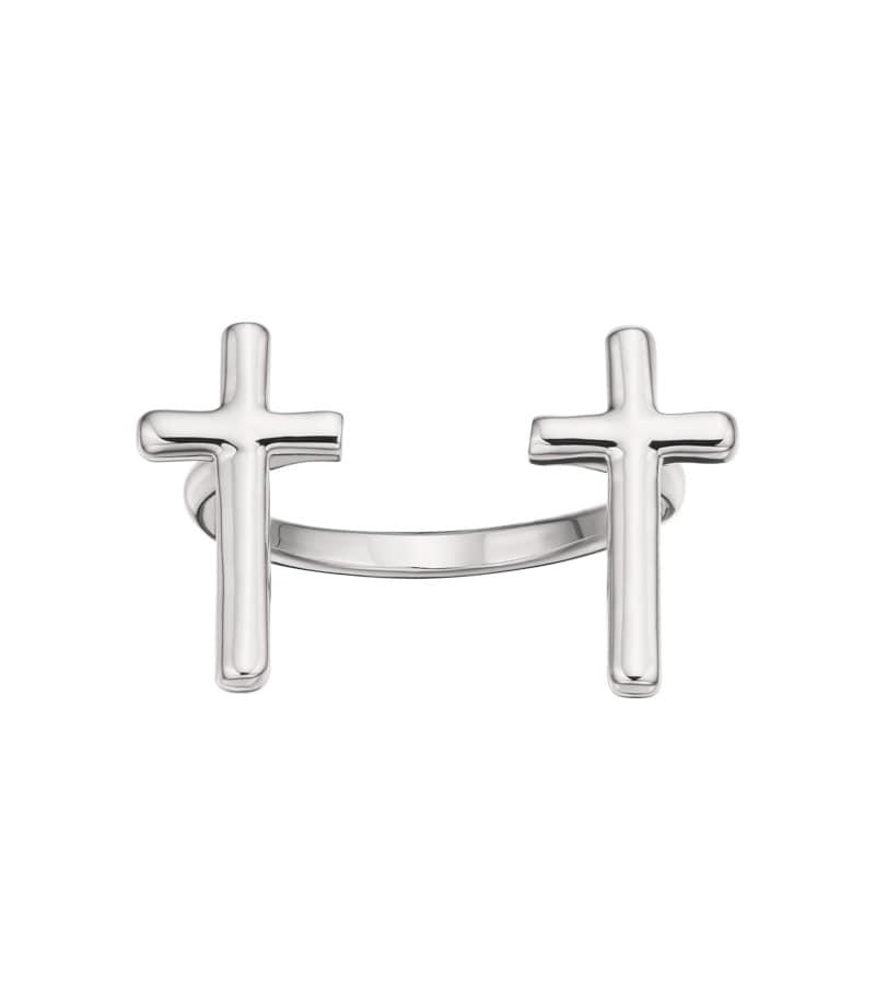 Silver cross open ring
