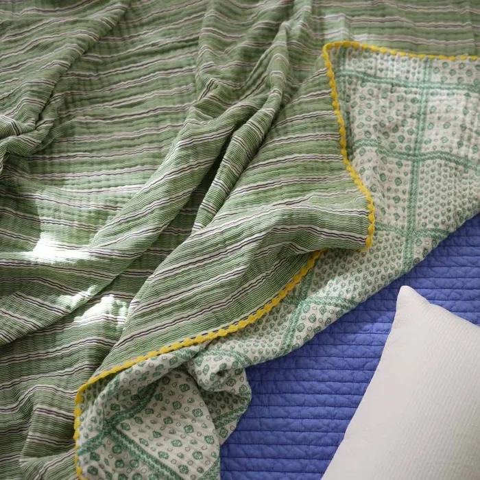 4layer gauze blanket 4중거즈 블랭킷/green stripe + green flower/2size