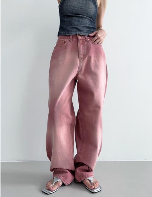 brush color cotton wide pants / pink