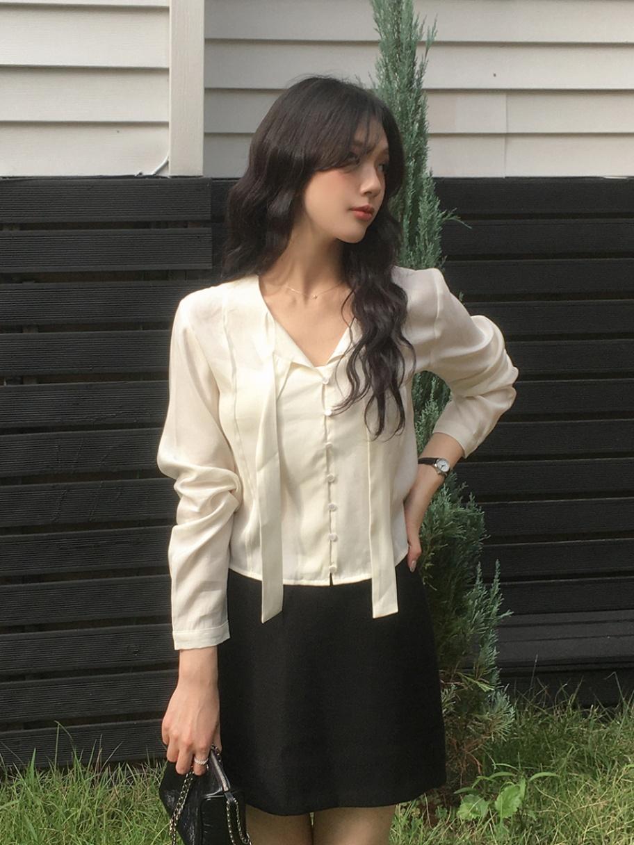 프렌치오브 [MADE/하객룩]타이 하객룩 긴팔 블라우스 (2color)