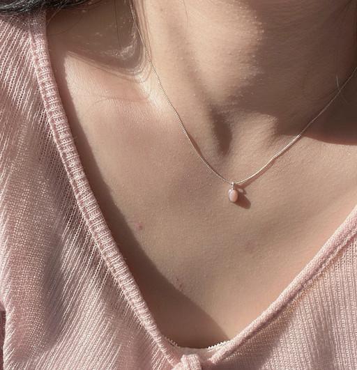 물복 핑크 오팔 원석 실버 목걸이