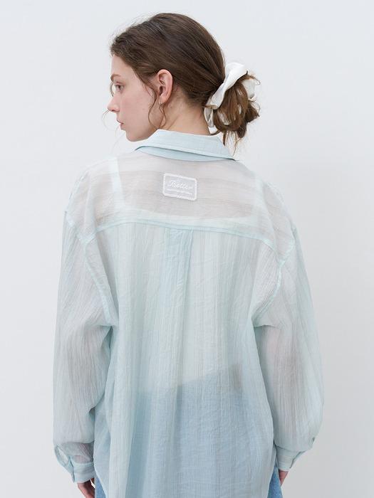 Oversized airy stripe shirt [KNSS06SH04]_Sky blue