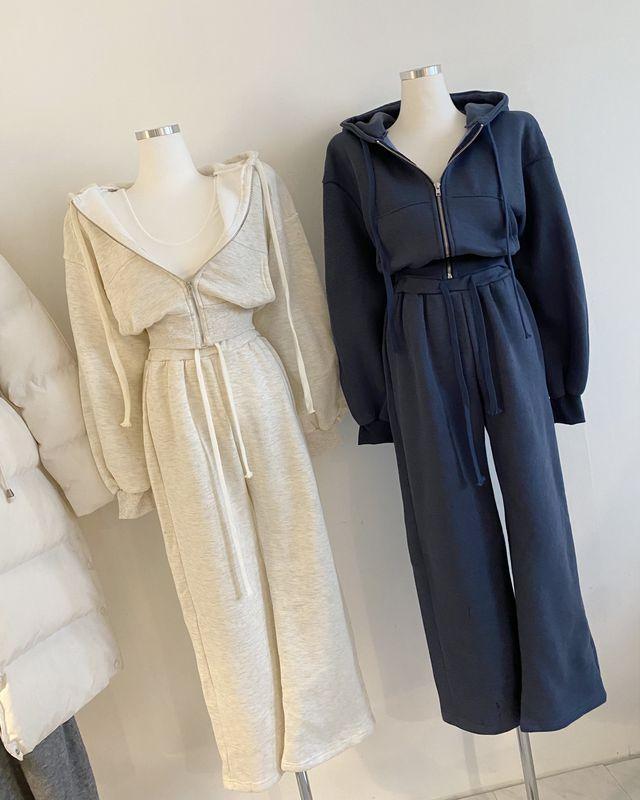 [ 놓쳐서는 안될 핏 대박 4col ] 클쓰 기모 크롭 후드 집업 와이드 팬츠 트레이닝 세트 츄리닝