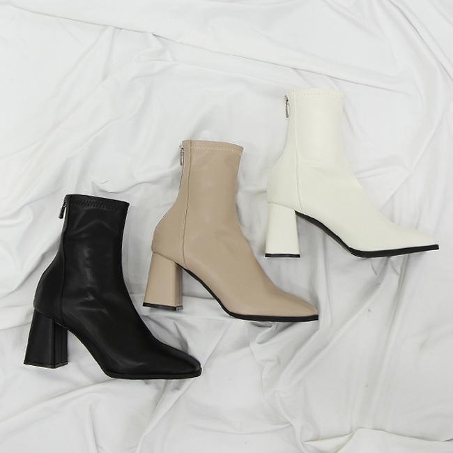 뒷지퍼 각코 스판 앵클부츠 (7cm)