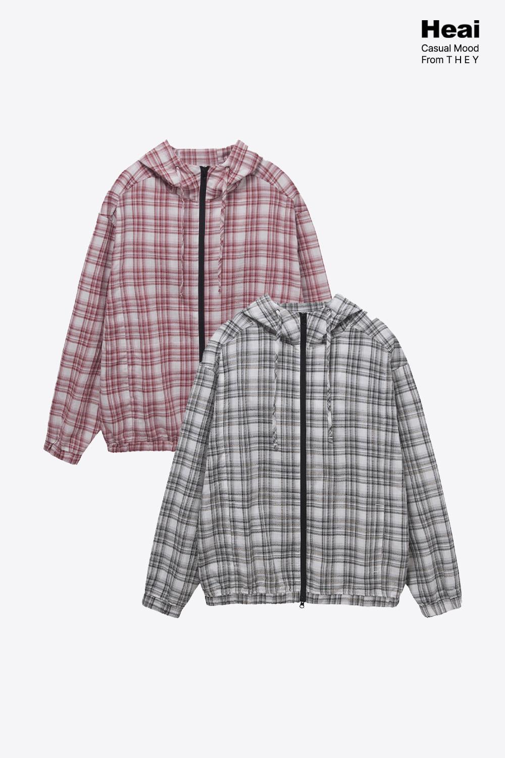 [Heai] 체크 후드 셔츠 자켓