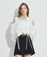 Cut Out Shirring Blouse [White]