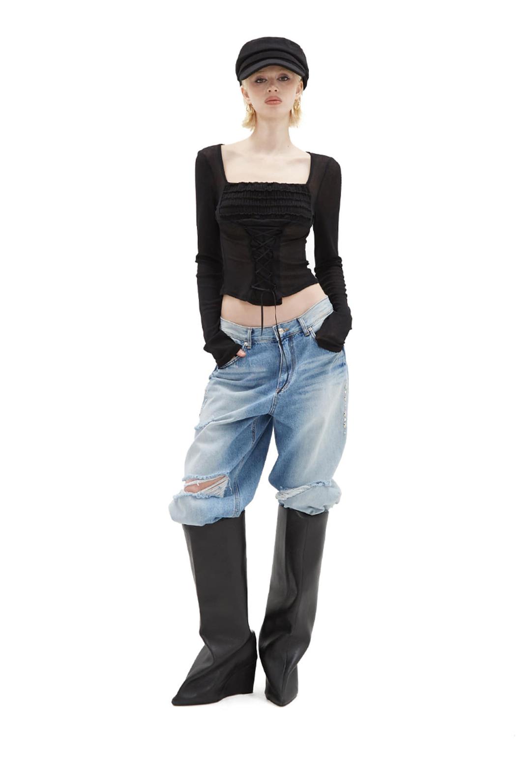 Pure Lace-Up Corset Top [Black]