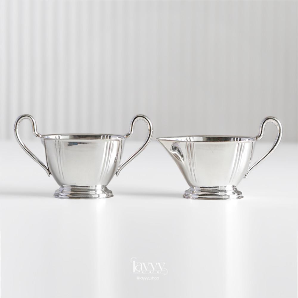 크레센트 실버웨어 크리머 슈가볼 세트 빈티지 은도금 설탕통 밀크 저그