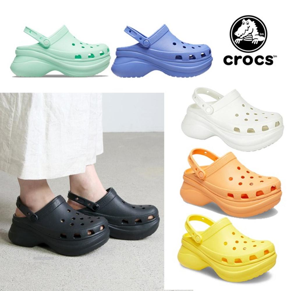 크록스 클래식 베이 클로그 키높이 샌들 화이트 블랙