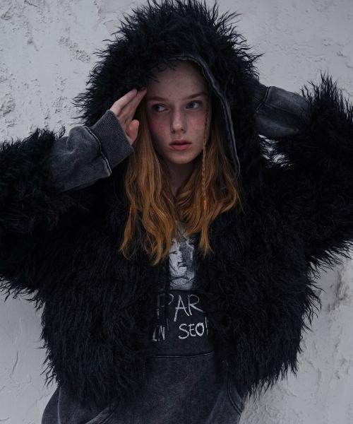 Fluffy Hood Jacket BLACK