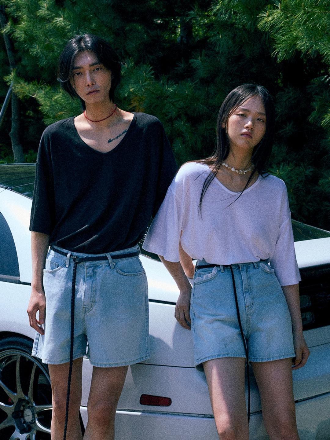 Linen U-neck T-shirt - Ivory