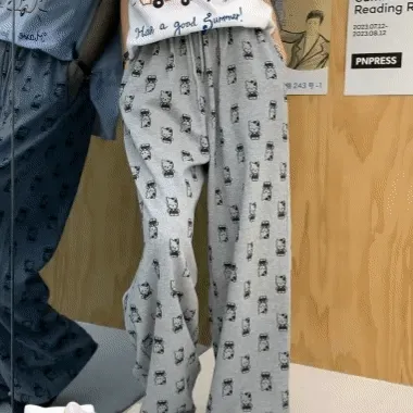 당일발송💘키티 패턴 트레이닝 팬츠 츄리닝 바지 와이드핏 팬츠