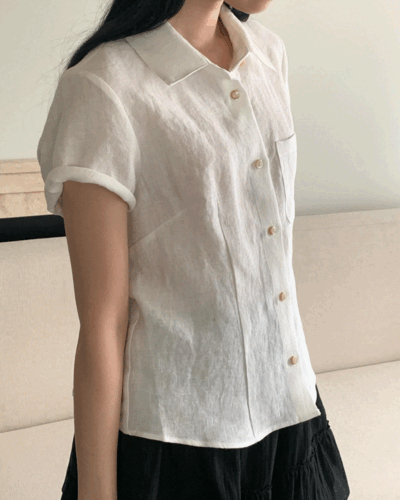 샵보애 jinsim 진심 프에 블라우스 린넨 반팔 카라 셔츠 bl