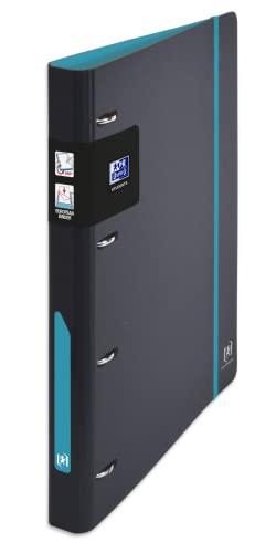 OXFORD European Binder for Students A4 Ring Binder Back 30mm 4 D-Rings Expanded Poly Pro Cover Two-Tone Black/Blue