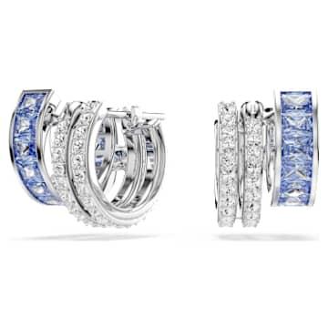 Connexus hoop earrings, Mixed cuts, Blue, Rhodium plated