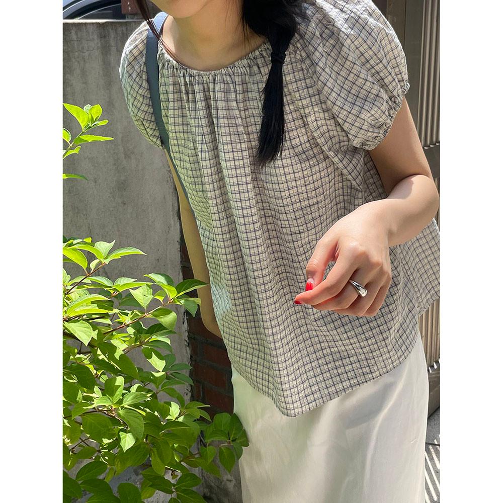 [어튜트](리오더중8월초입고)체크 밴딩 블라우스