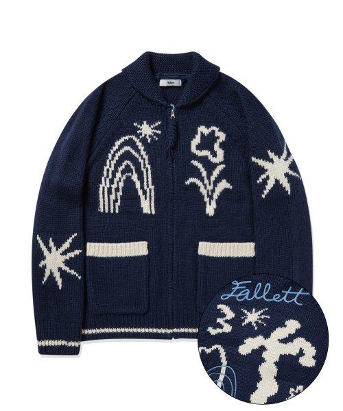 드로잉 가든 코위찬 니트 집업 네이비