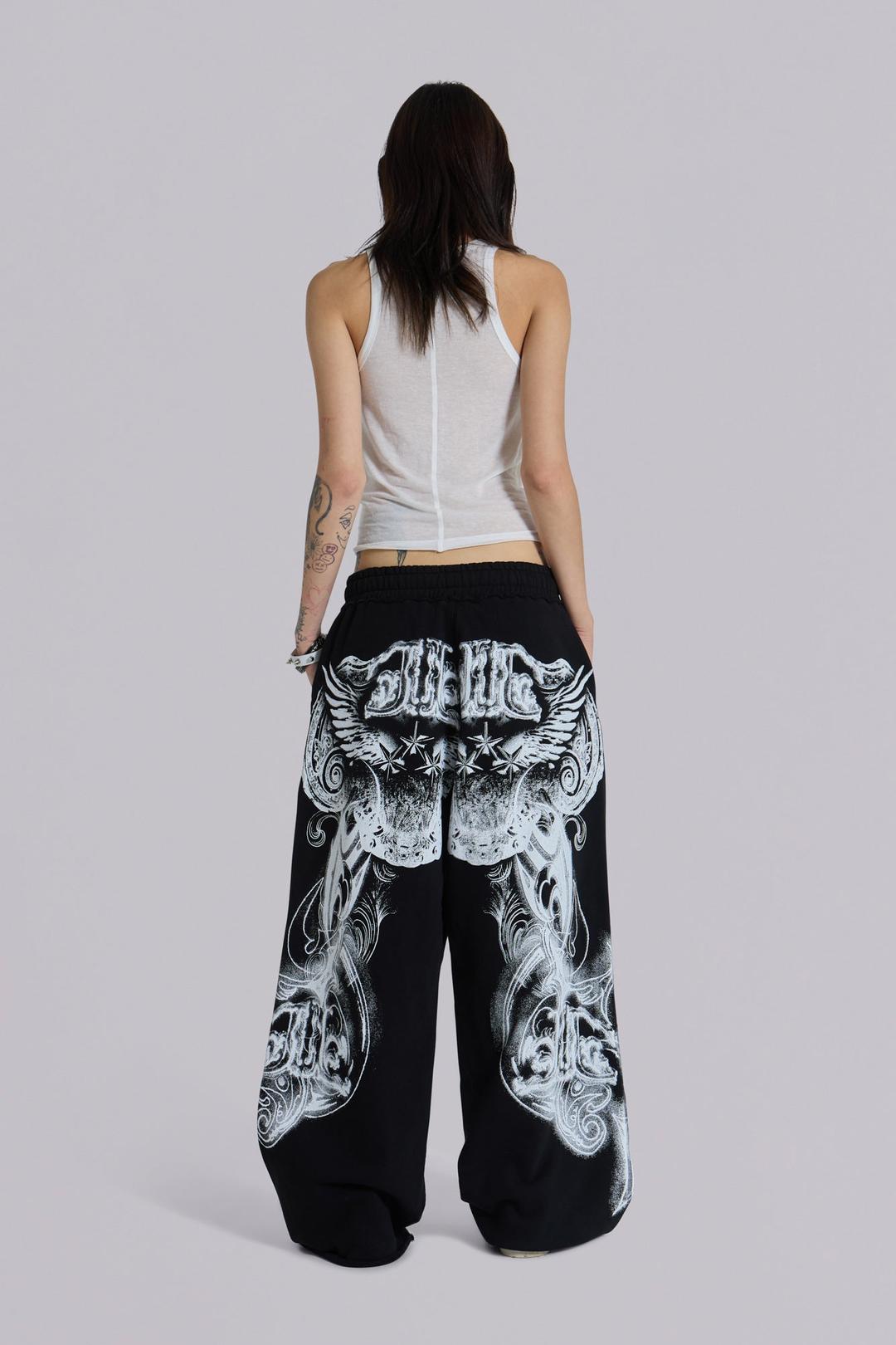 Black Gothic Print Baggy Monster Joggers - S / Black