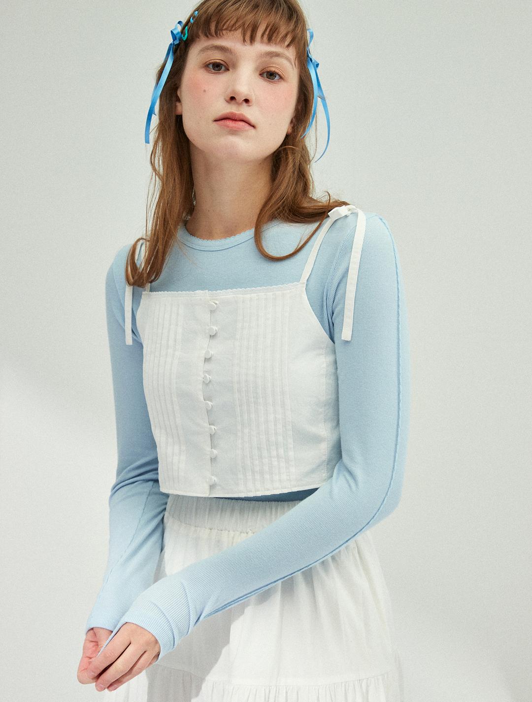 레이스 핀턱 뷔스티에 탑 [화이트]