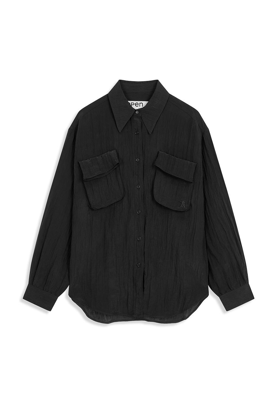 CRINKLED FIELD POCKET SHIRT, CHARCOAL