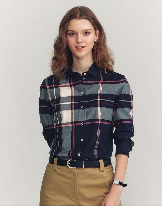 [24FW] [스테디셀러]네이비 체크 면 긴소매셔츠 WSSH4DC81N2