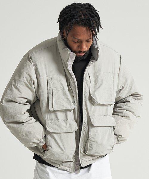 입체 포켓 숏 패딩 그레이