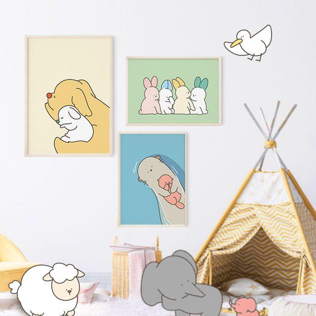 동물 그림 포스터 A3 A4 아기방 꾸미기 인테리어 동물 가족