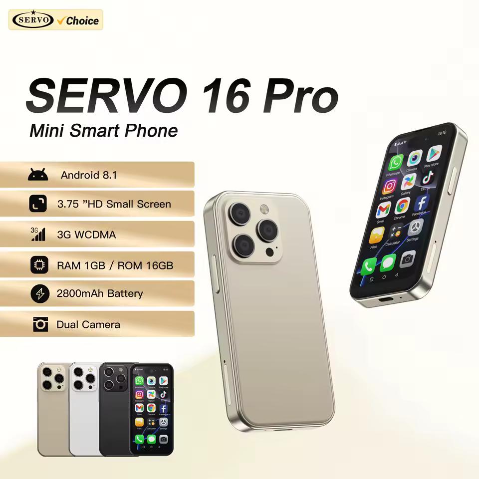 SERVO 16PRO 3G 미니 스마트폰 안드로이드 시스템 16GB ROM Play Store WhatsAPP WiFi 핫스팟 GPS 2 SIM 3.75" 초소형 스마트폰 2800mAh