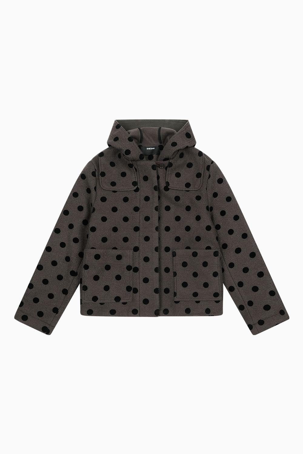 HOODED HALF COAT, DOT BROWN