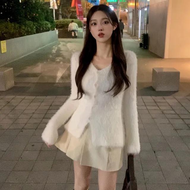 [여신템💖복실복실] 여리여리~ 털빠짐X 앙고라 모헤어 퍼 니트 긴팔 롱 브이넥 가디건 슬림 루즈핏 가을 겨울 이너티 아우터 아이보리 베이지 옐로우 3COL