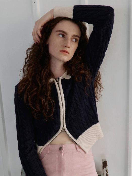 R CONTRAST ZIP-UP KNIT CARDIGAN_NAVY