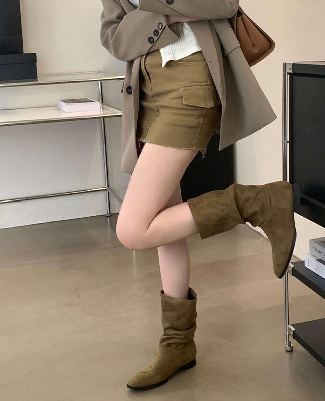 어반라인 스웨이드 주름 셔링 링클 미들 숏 하프부츠 - 3color