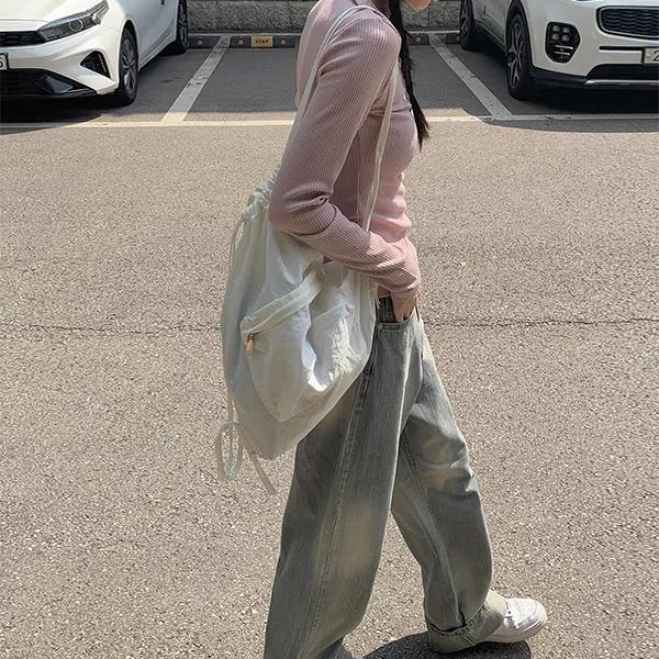 아툼 연청 데님 워싱 와이드 팬츠