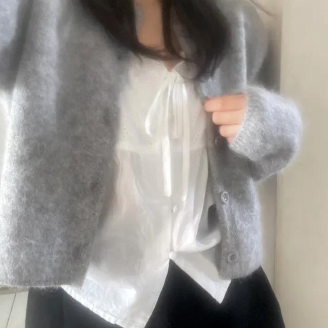 [최저가💖/그레이 1시이전 당일/도톰,보들해요🧼] 브레 앙고라 라운드 크롭 가디건 (2color)