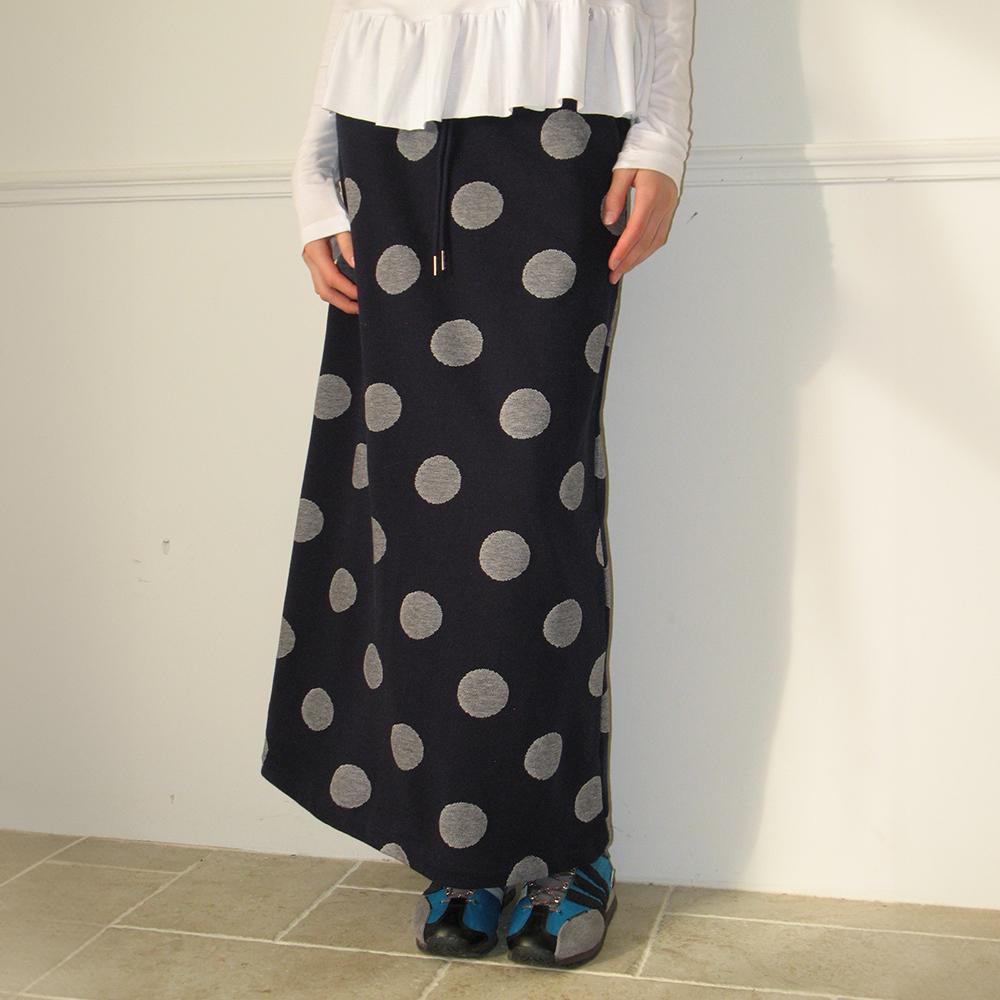 BIG DOT BANDING MAXI SKIRT NAVY