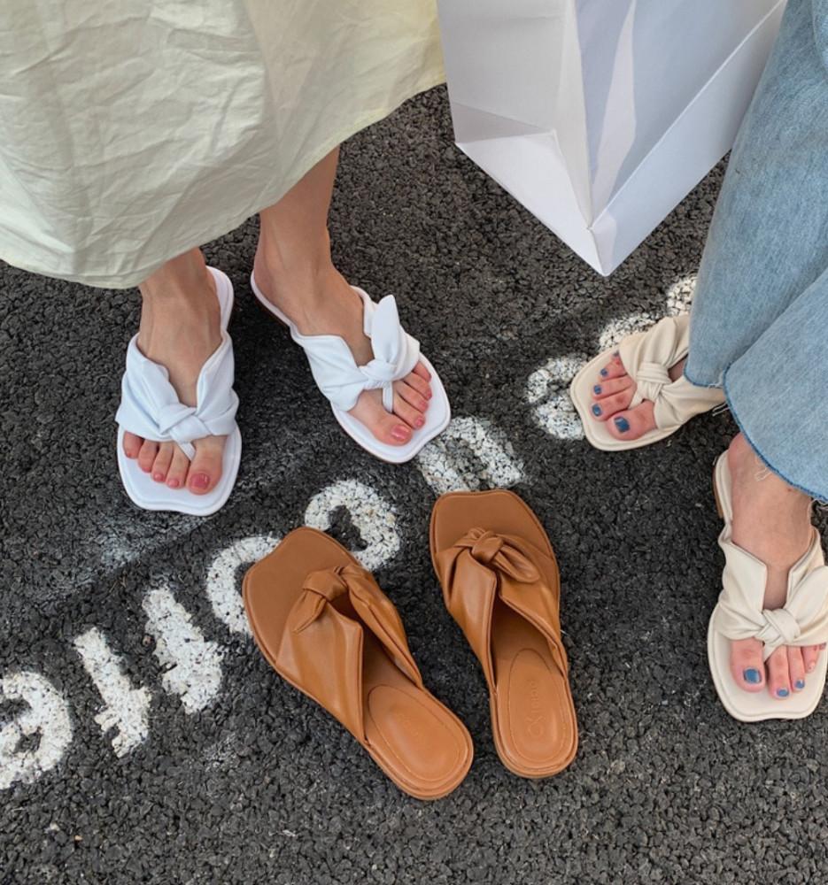 리본 꼬임 여성 쪼리 슬리퍼