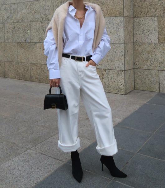 와이드 코튼 크림 팬츠