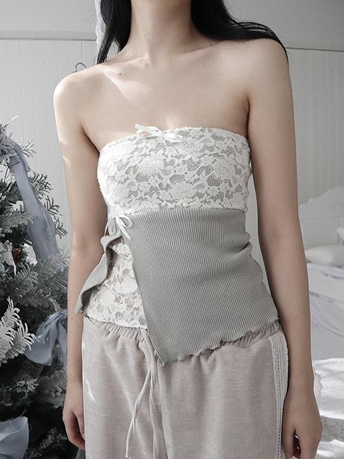 lace slit tube top, 3color