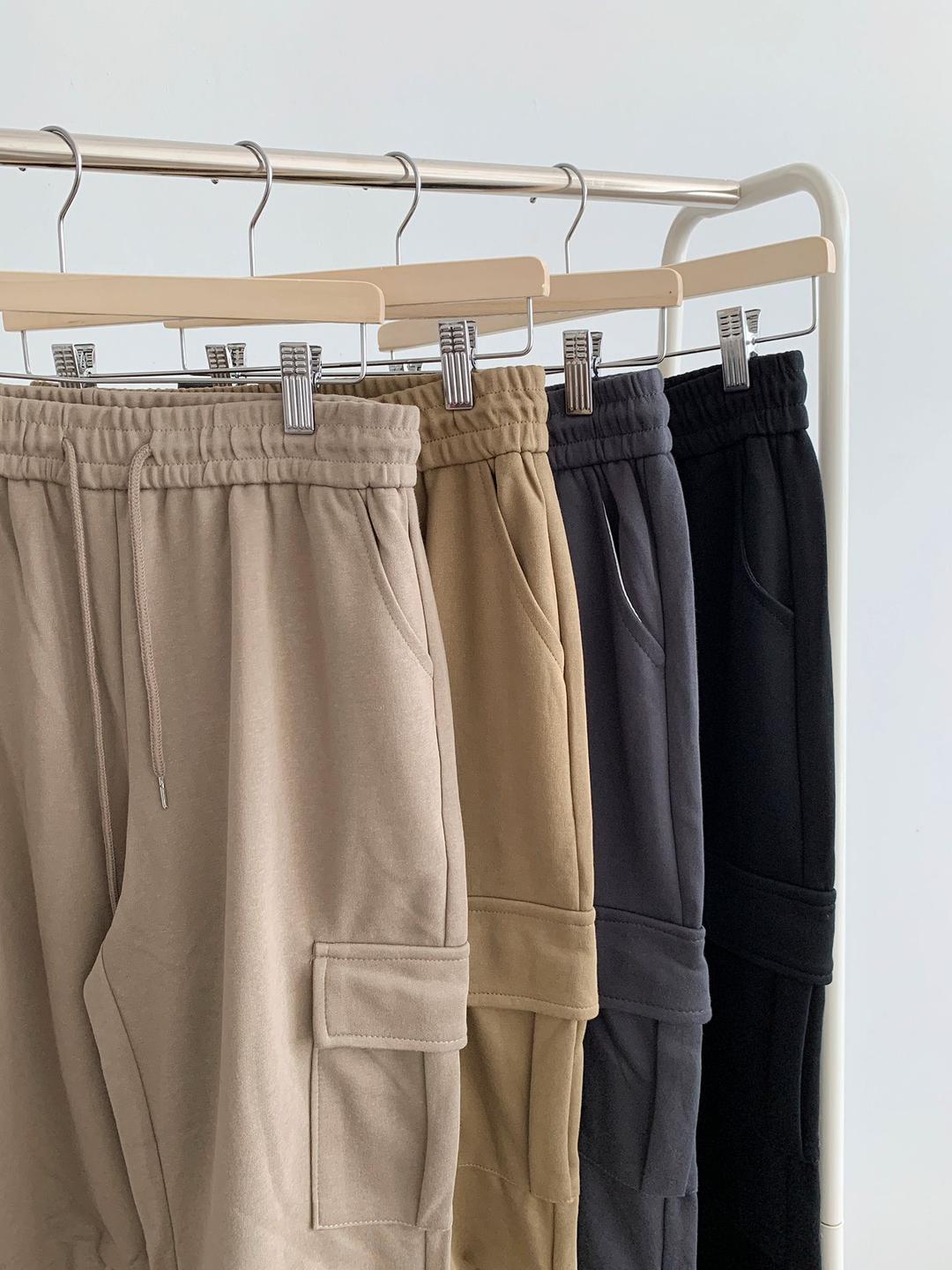 가을 봄 여자 와이드 면 카고 바지 밴딩 스트링 조거 팬츠 4컬러