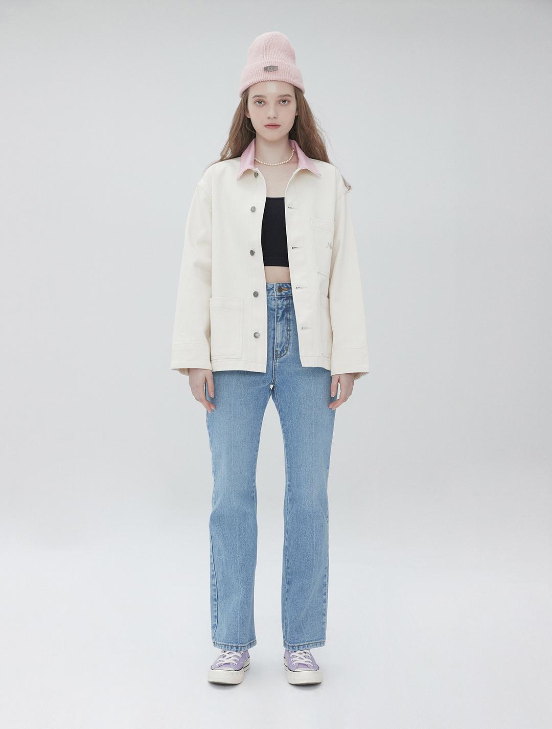 [아이키,아이브 이서 착용] Collar block denim jacket 003 Ivory