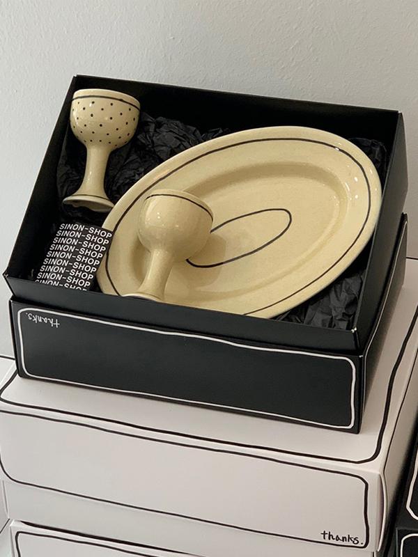aux ceramic 고블렛잔 플레이트 세트 3p