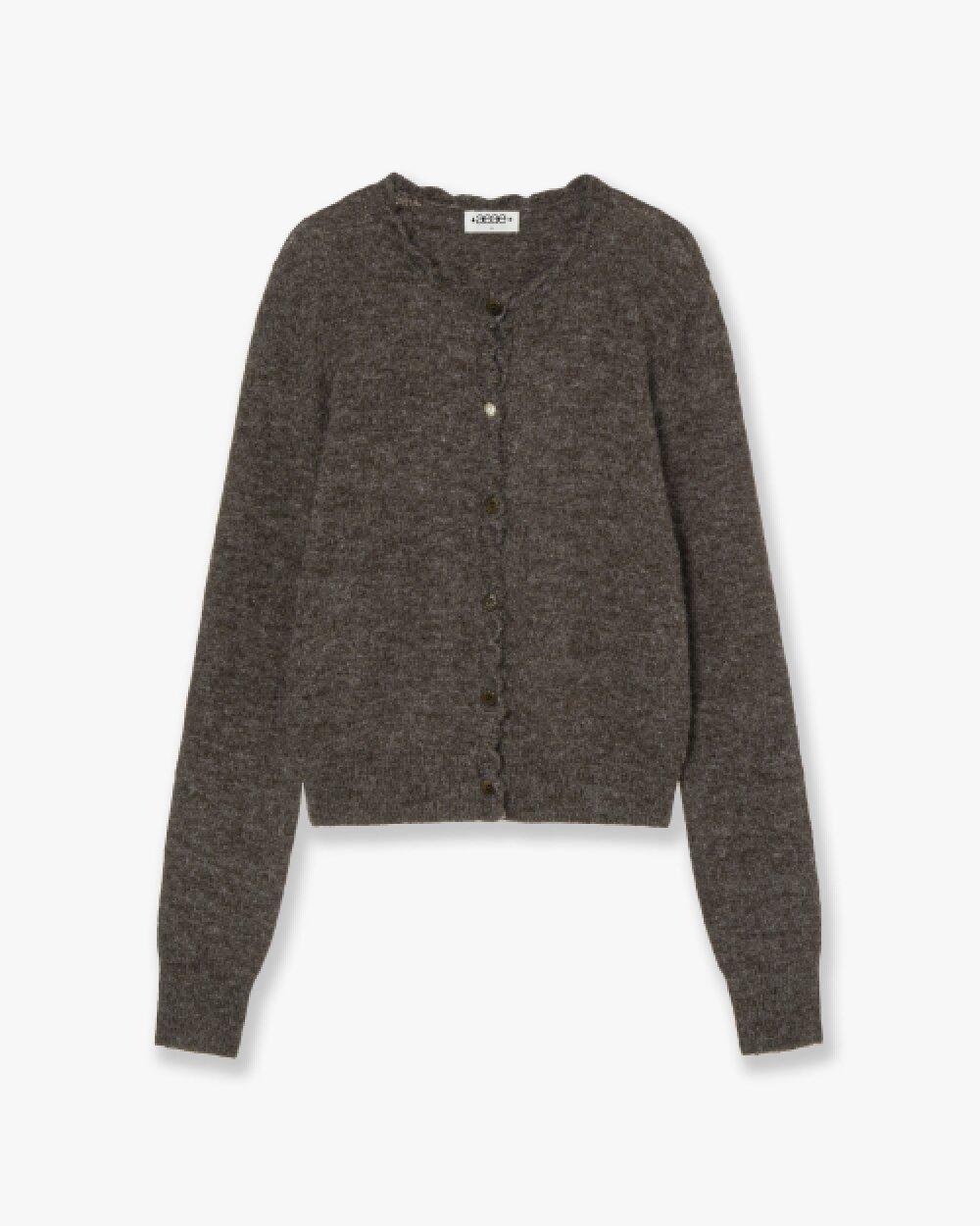 SCALLOP ROUND NECK CARDIGAN [DARK BROWN]