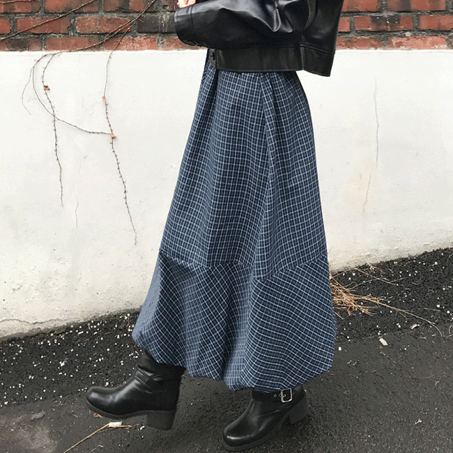 그레이레이즈 [봄신상🌱/안감o] 체크벌룬펌킨밴딩롱스커트