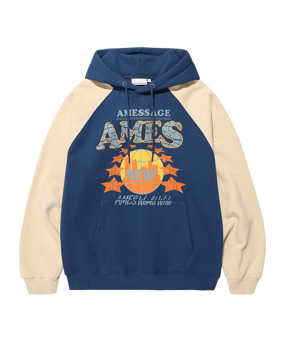 VINTAGE WORLD GRAPHIC RAGLAN HOODIE NAVY(AM2EFUM402A)