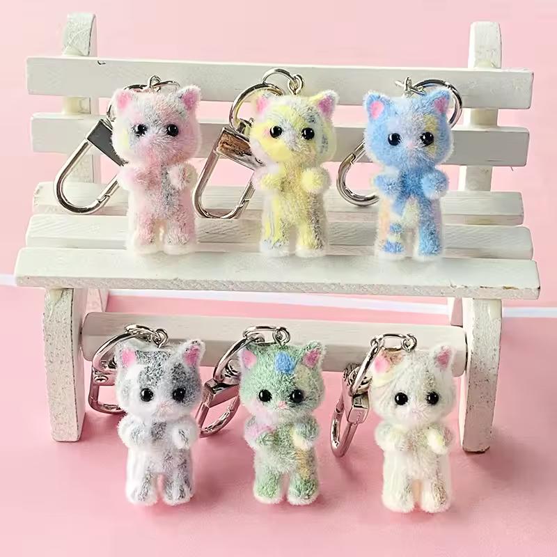 퍼지 다채로운 낙서 키티 고양이 장식 선물 고양이 애호가 펜던트 열쇠 고리 여자 여자 카와이 고양이 가방 매력 귀여운 고양이 키 체인
