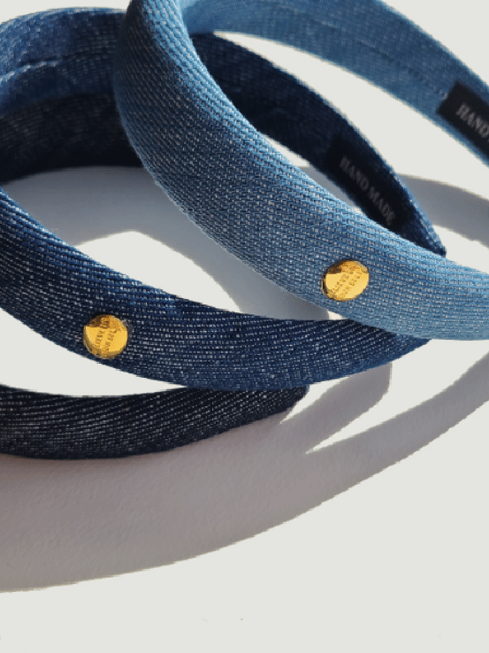 [블링살롱 made/국내제작] 마룬 위시 로고 데님 볼륨 쿠션 헤어밴드 머리띠 3컬러